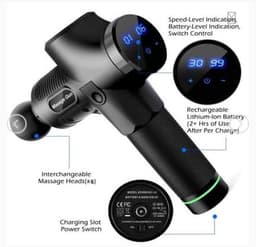 30-Speed Professional Deep Tissue Percussion Massage Gun with 6 Attachments & Carrying Case view 2