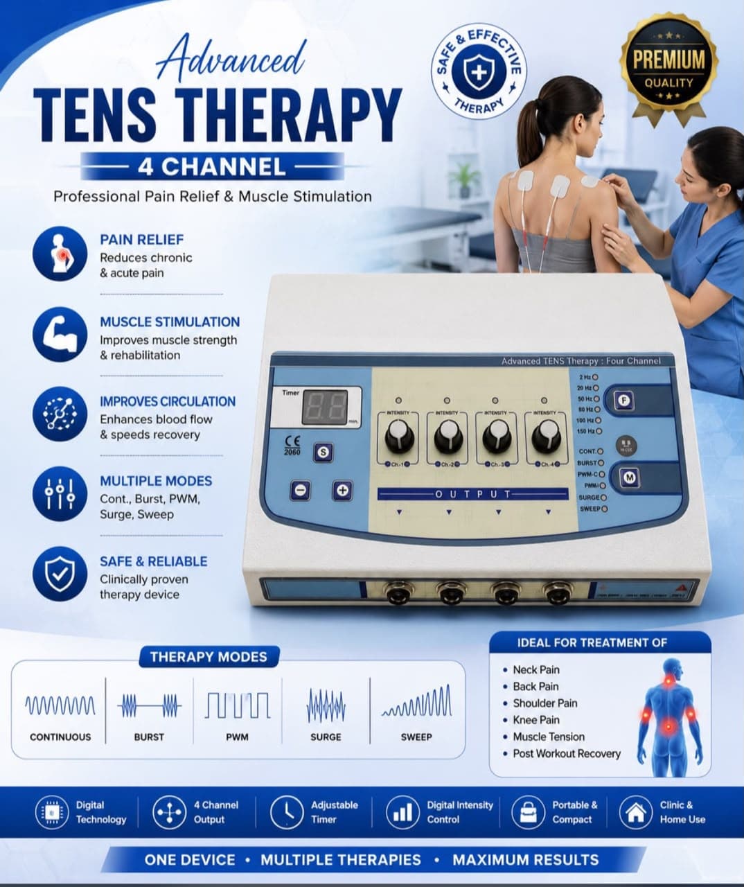 Advanced 4-Channel TENS Therapy Machine for Physiotherapy & Pain Relief in Nepal